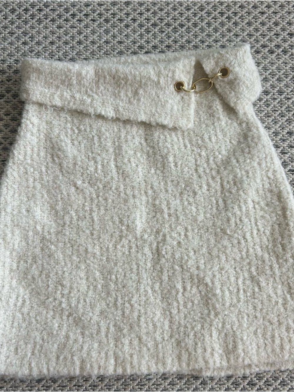 wild fable Cream Bouclé Mini Skirt with Gold Hardware